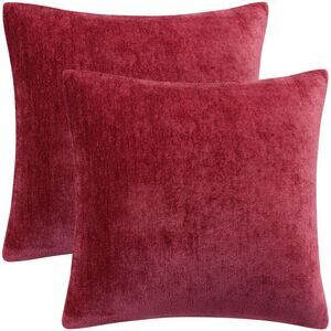 Set of 2 Soft Chenille Throw Pillow Covers Water Repellent16"x16" Burgundy